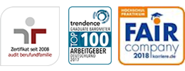 Logos Corporate Health Award 2009, Zertifikat 2008 audit berufundfamilie, Fair Company, Universum Top 100 Arbeitgeber, Trendenc