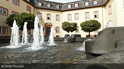 Photo shows the castle courtyard of the university